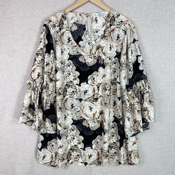 Rose + Olive Womens Floral Popover Top Size 2X Bell Sleeves Romantic Whimsigoth - Picture 1 of 11